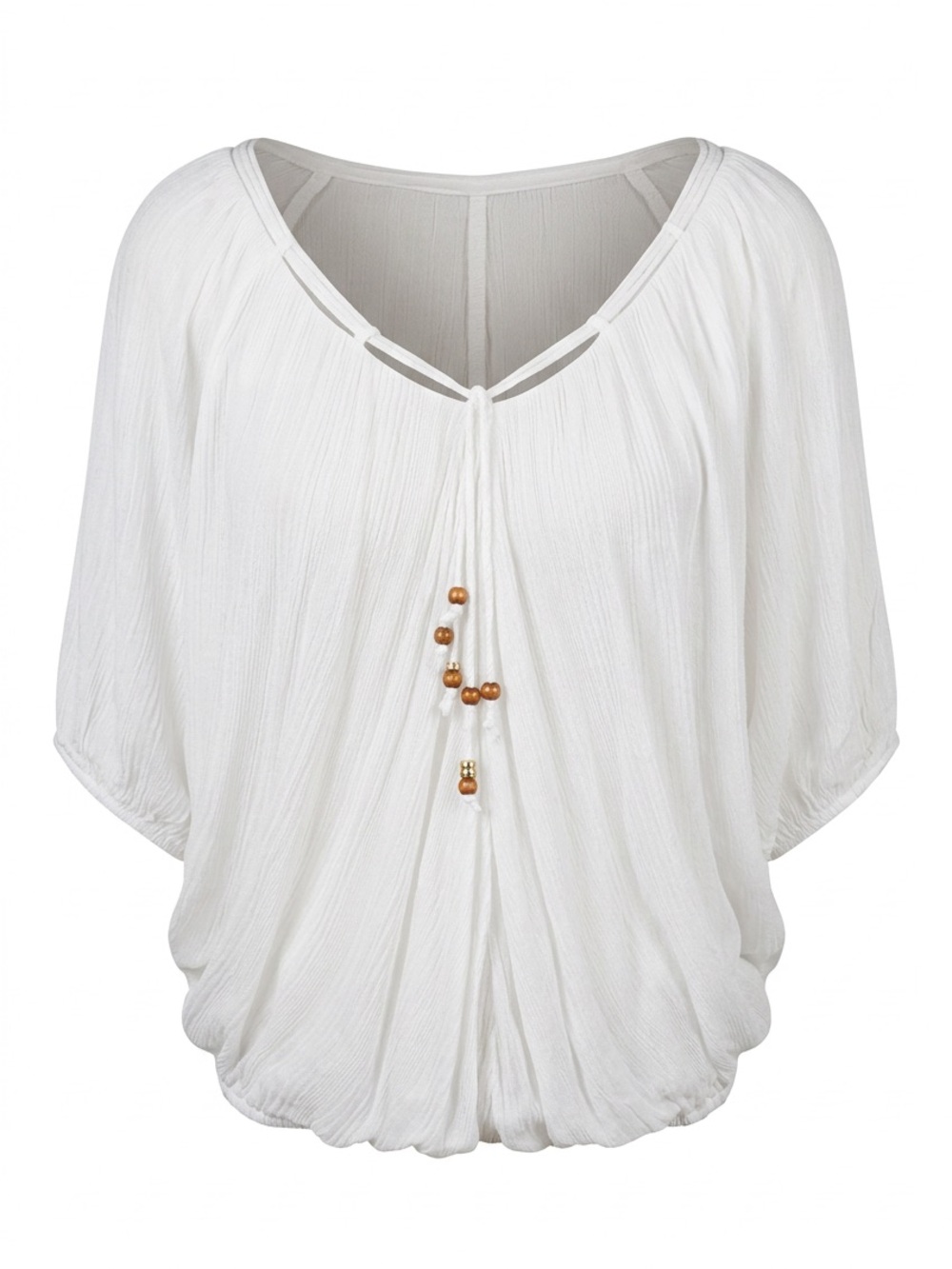 Women’s vintage Guess White Boho V-Neck Peasant Top with Bead Tassel